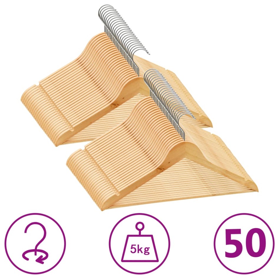 Juego de perchas para ropa 50 uds antideslizantes madera