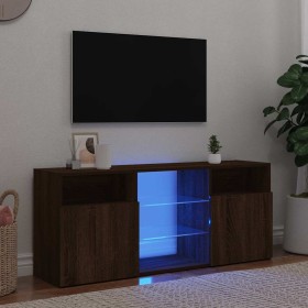 Mueble de TV con luces LED marrón roble 120x30x50