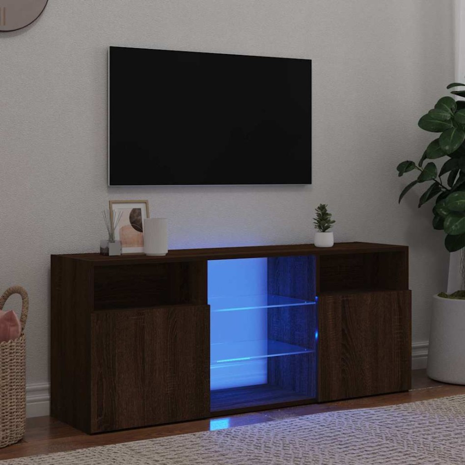 Mueble de TV con luces LED marrón roble 120x30x50