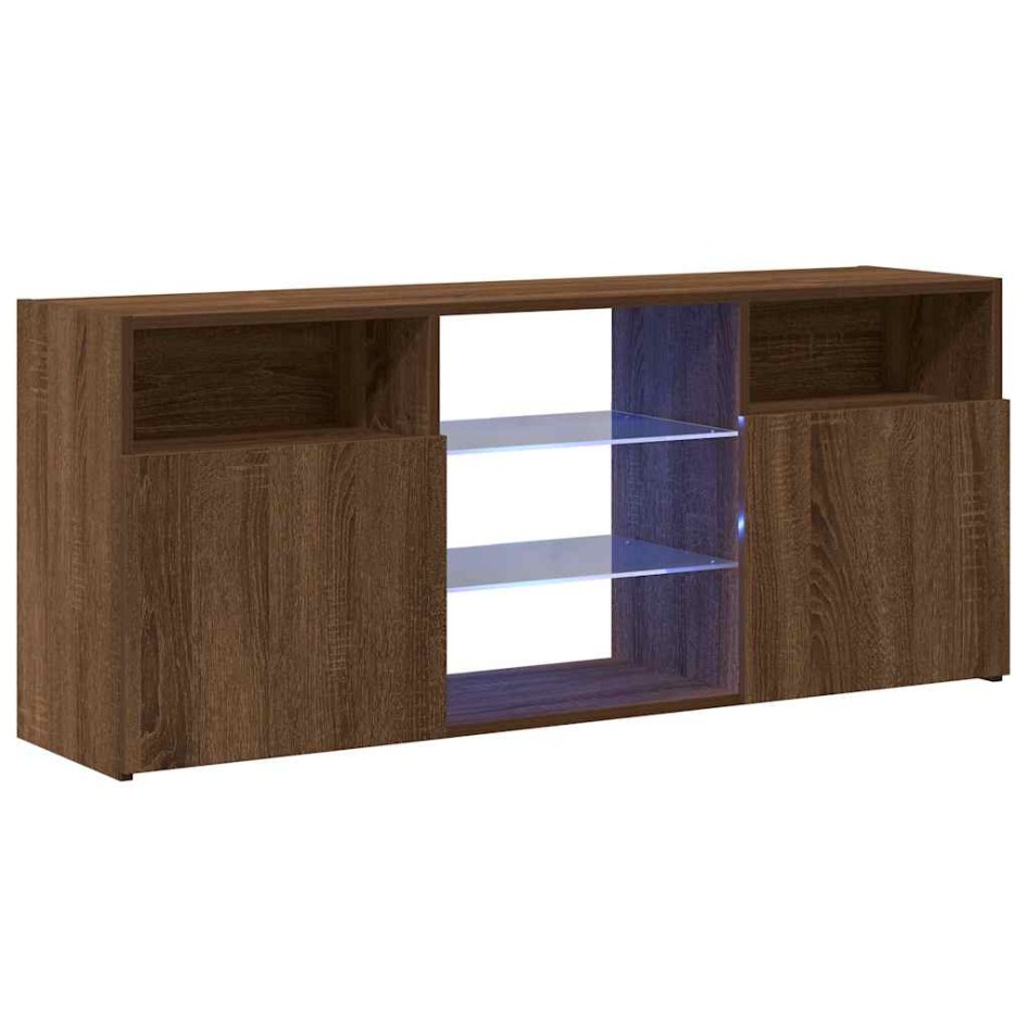 Mueble de TV con luces LED marrón roble 120x30x50