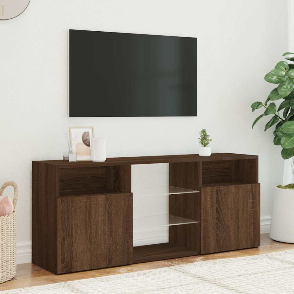 Mueble de TV con luces LED marrón roble 120x30x50
