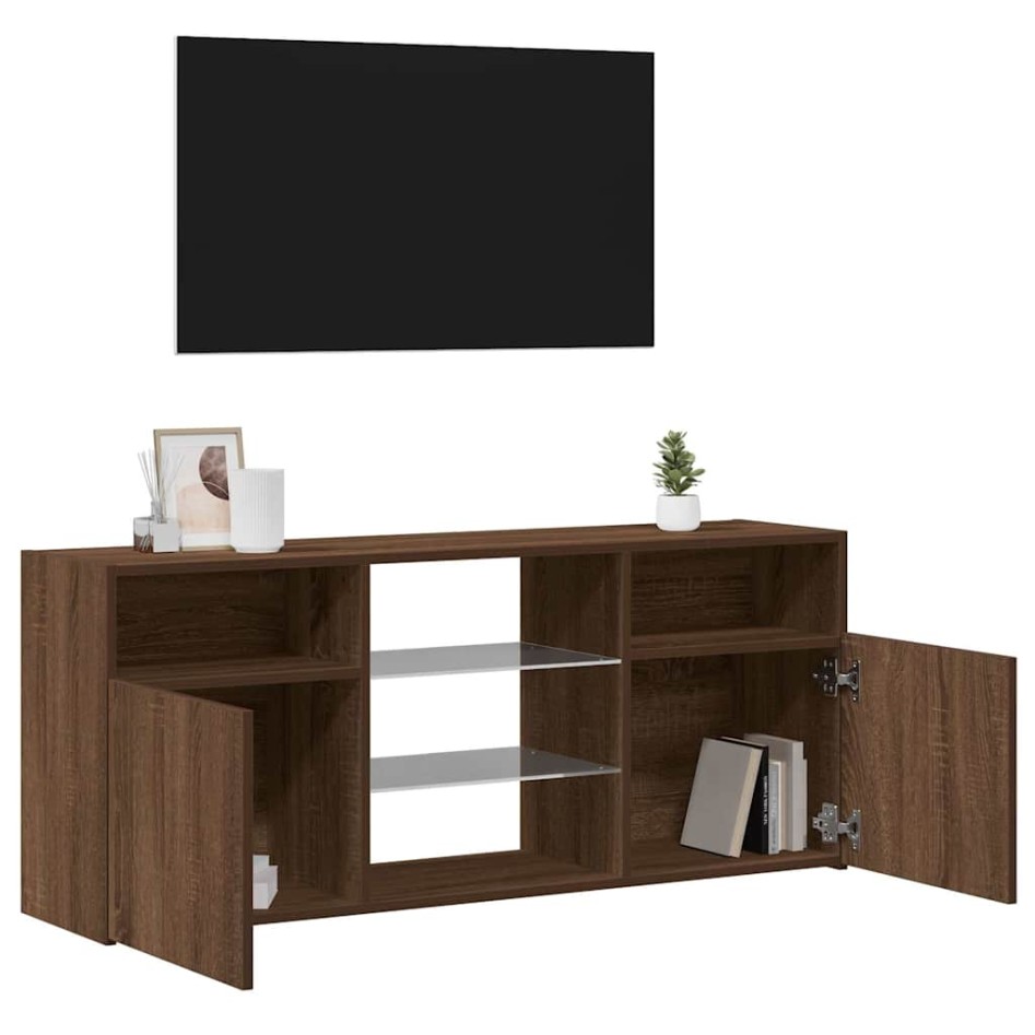 Mueble de TV con luces LED marrón roble 120x30x50