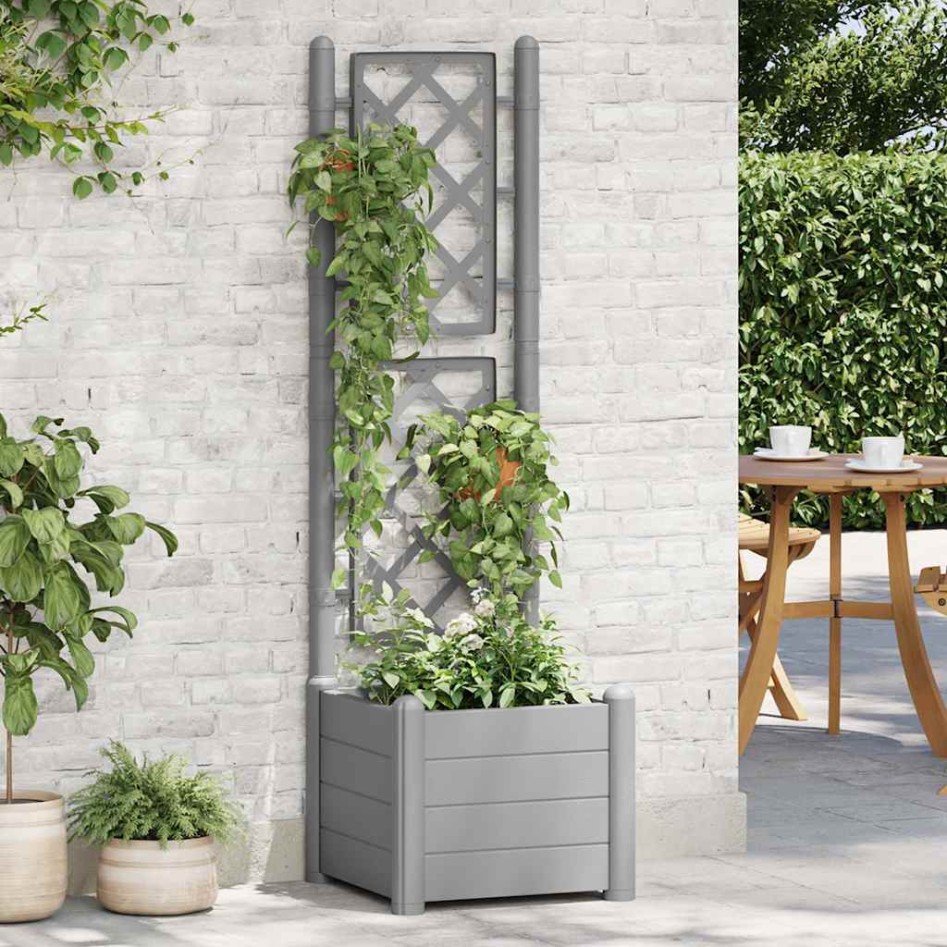 Jardinera con enrejado PP gris piedra 43x43x142