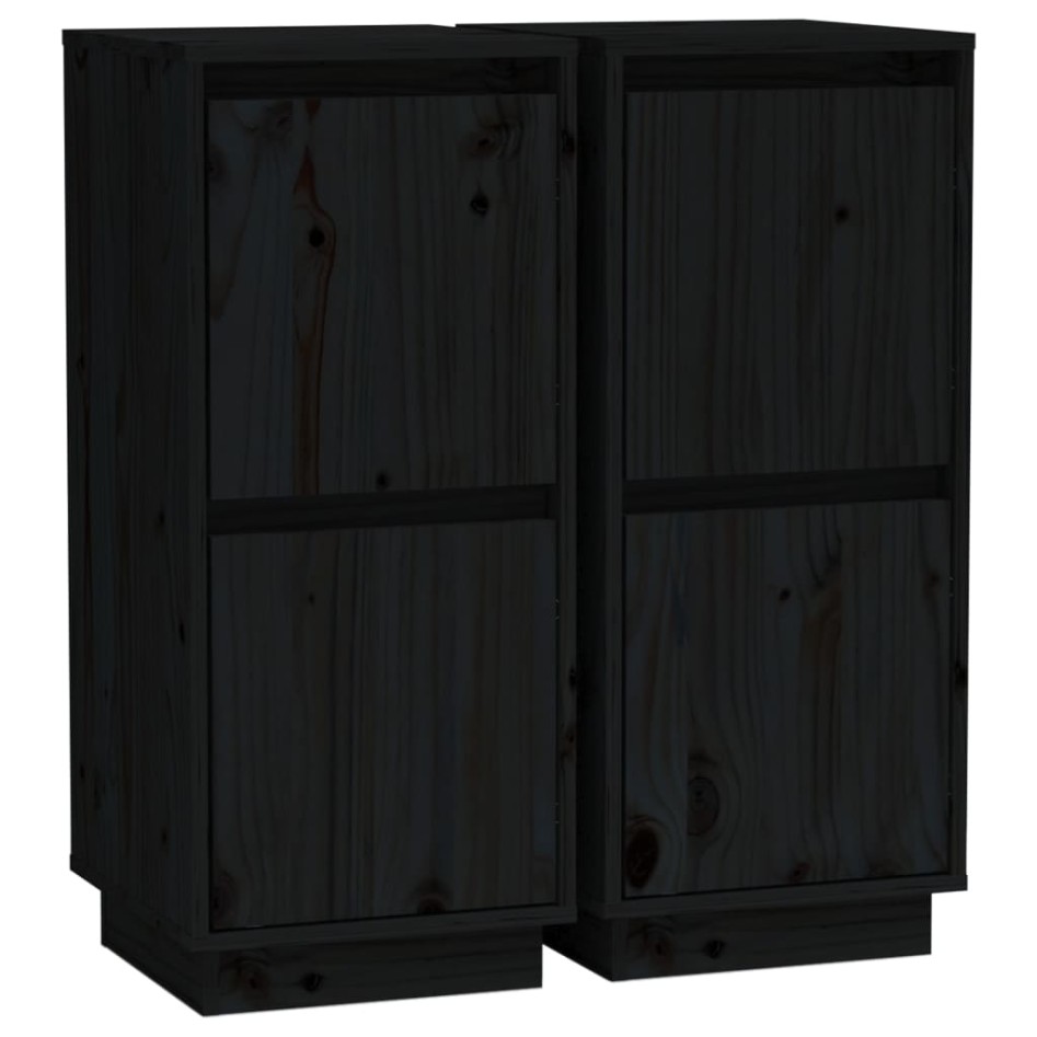Aparador 2 uds madera maciza de pino negro 31,5x34x75