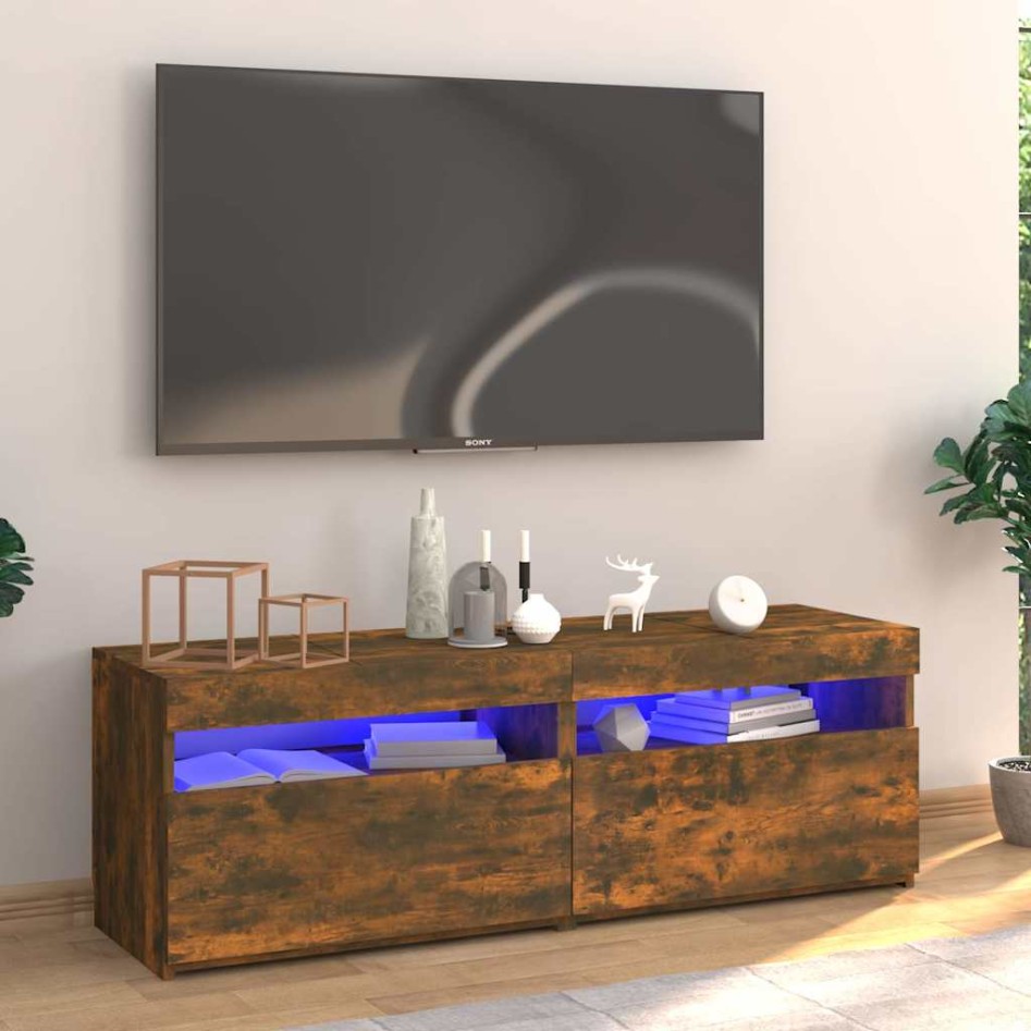 Mueble de TV con luces LED roble ahumado 120x35x40