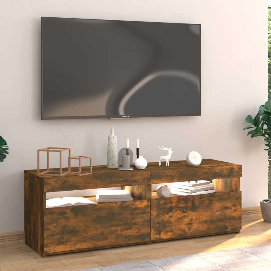Mueble de TV con luces LED roble ahumado 120x35x40