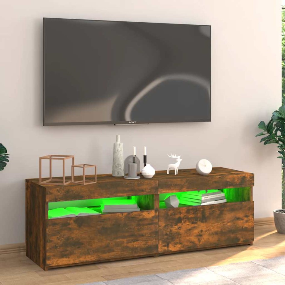 Mueble de TV con luces LED roble ahumado 120x35x40