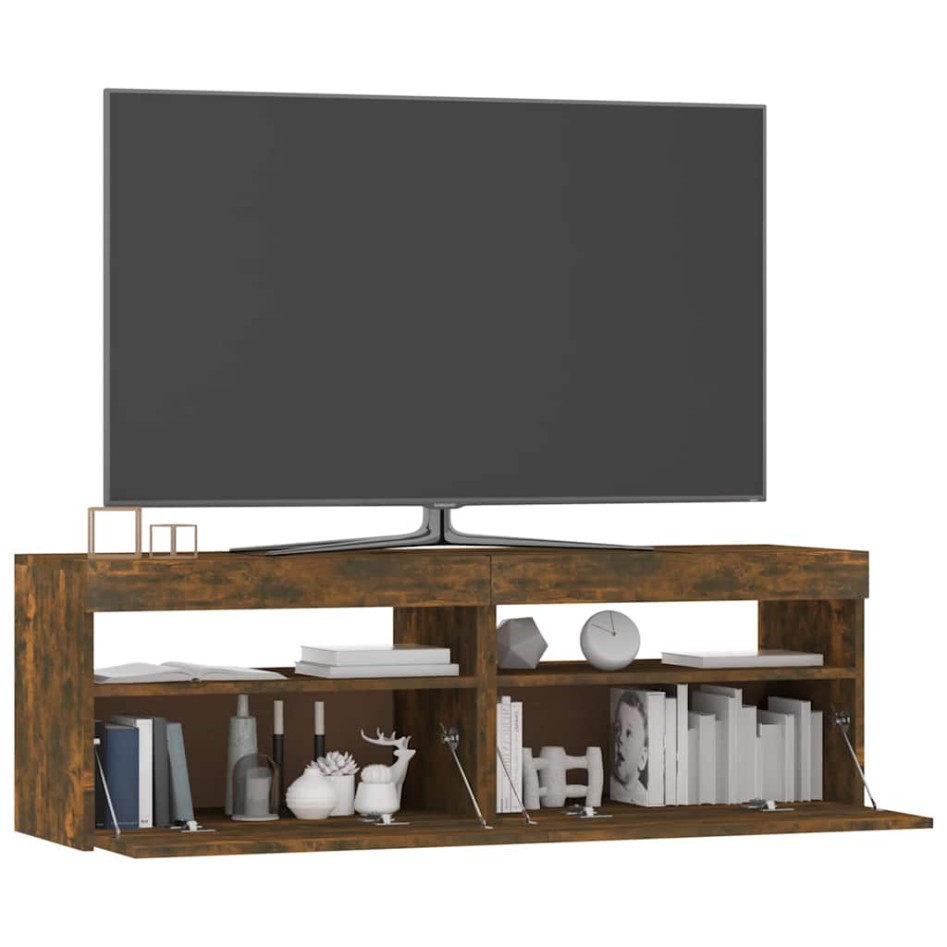 Mueble de TV con luces LED roble ahumado 120x35x40