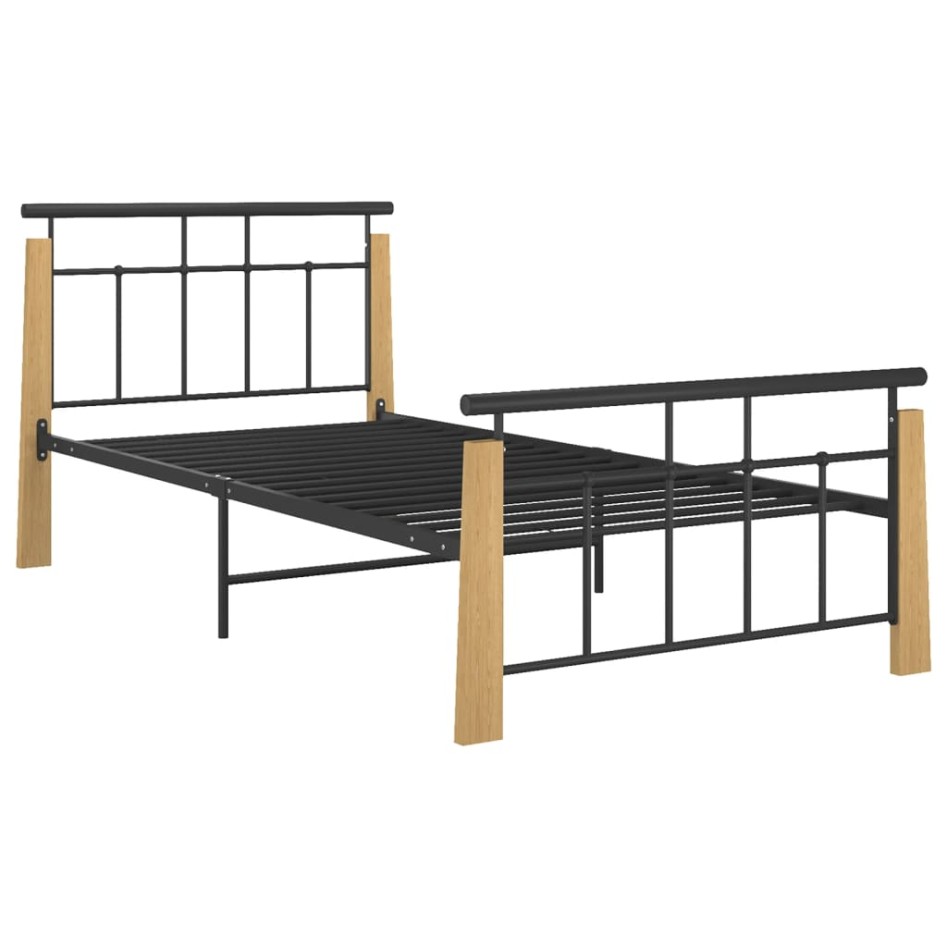 Estructura de cama metal y madera maciza de roble 90x200