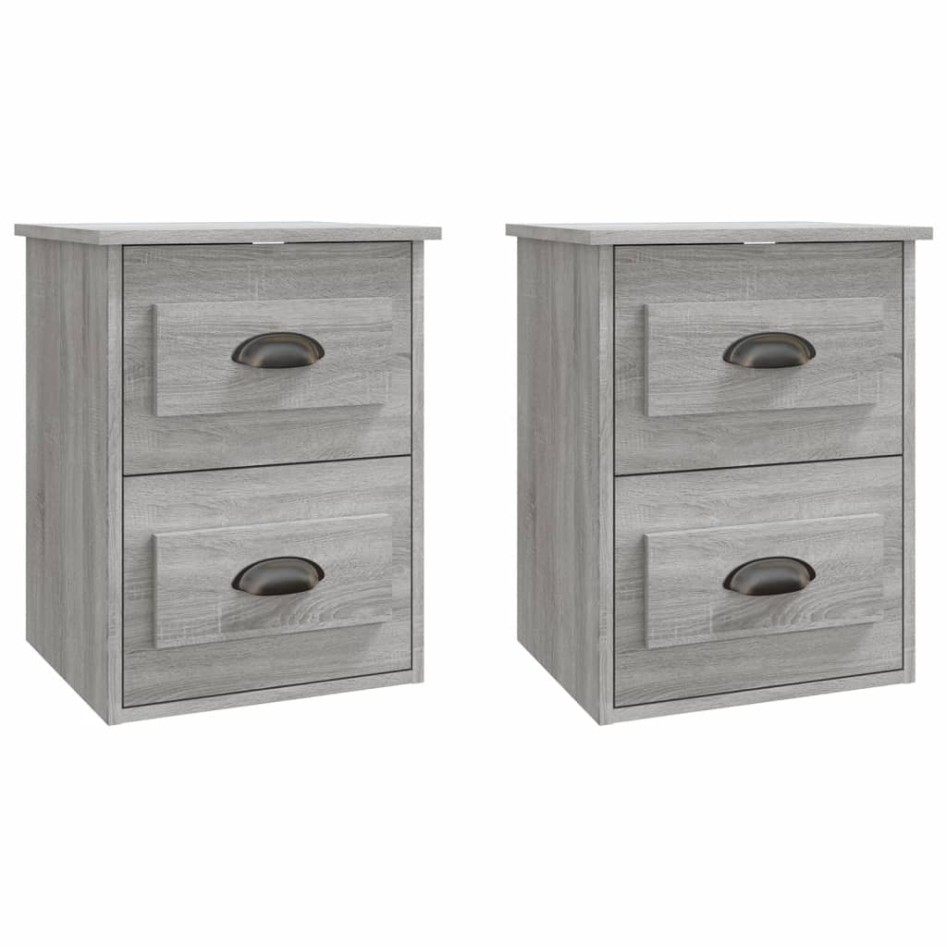 Mesita de noche de pared 2 uds gris Sonoma 41,5x36x53