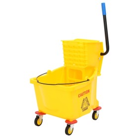 Cubo para fregona con escurridor y ruedas PP amarillo 36