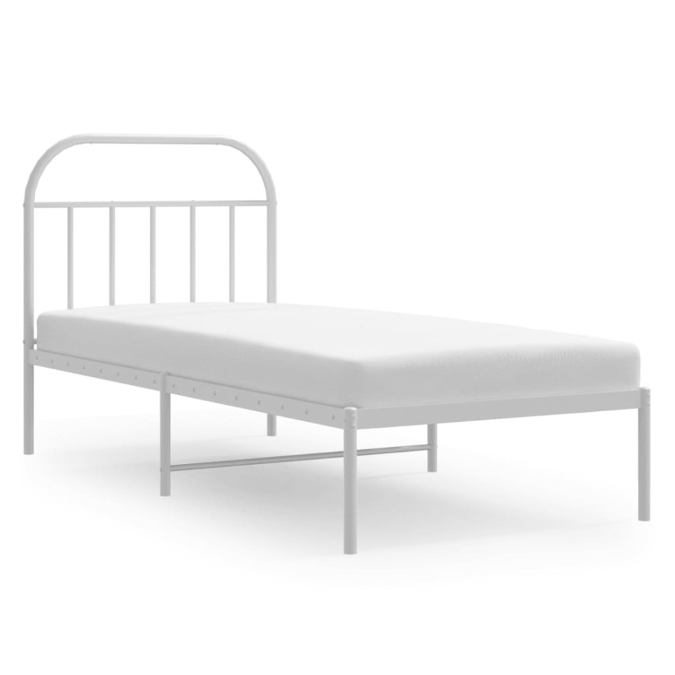 Estructura cama sin colchón con cabecero metal blanco 90x200