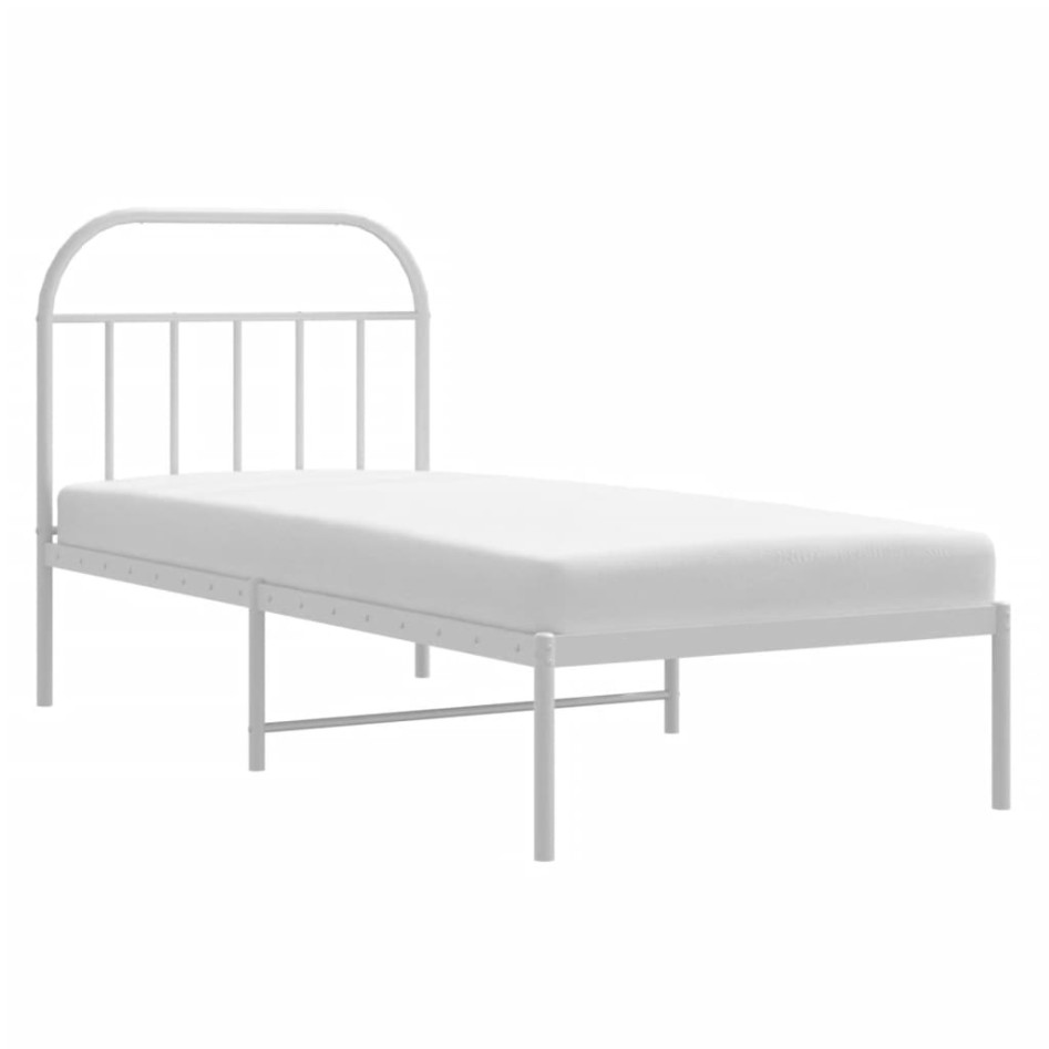 Estructura cama sin colchón con cabecero metal blanco 90x200