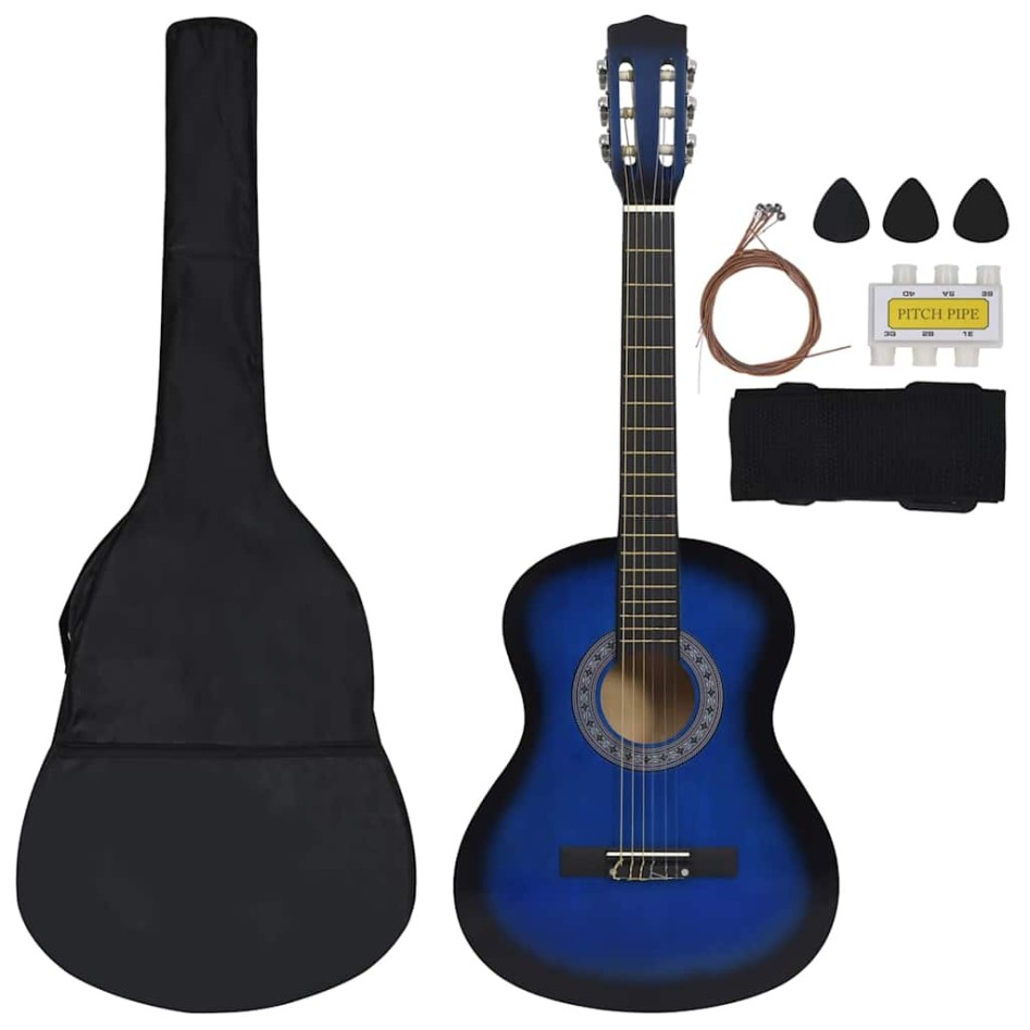 Set de guitarra clásica para principiantes 8 pzas azul 3/4