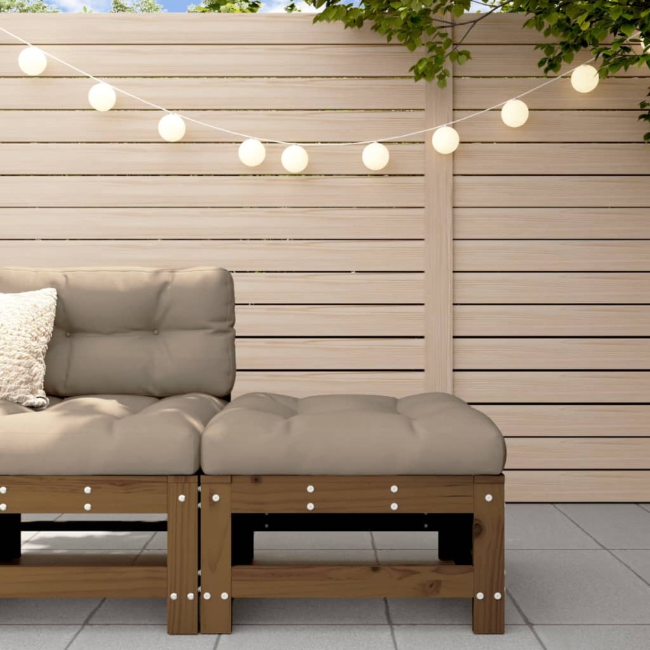 Taburete de jardín con cojín madera maciza de pino marrón