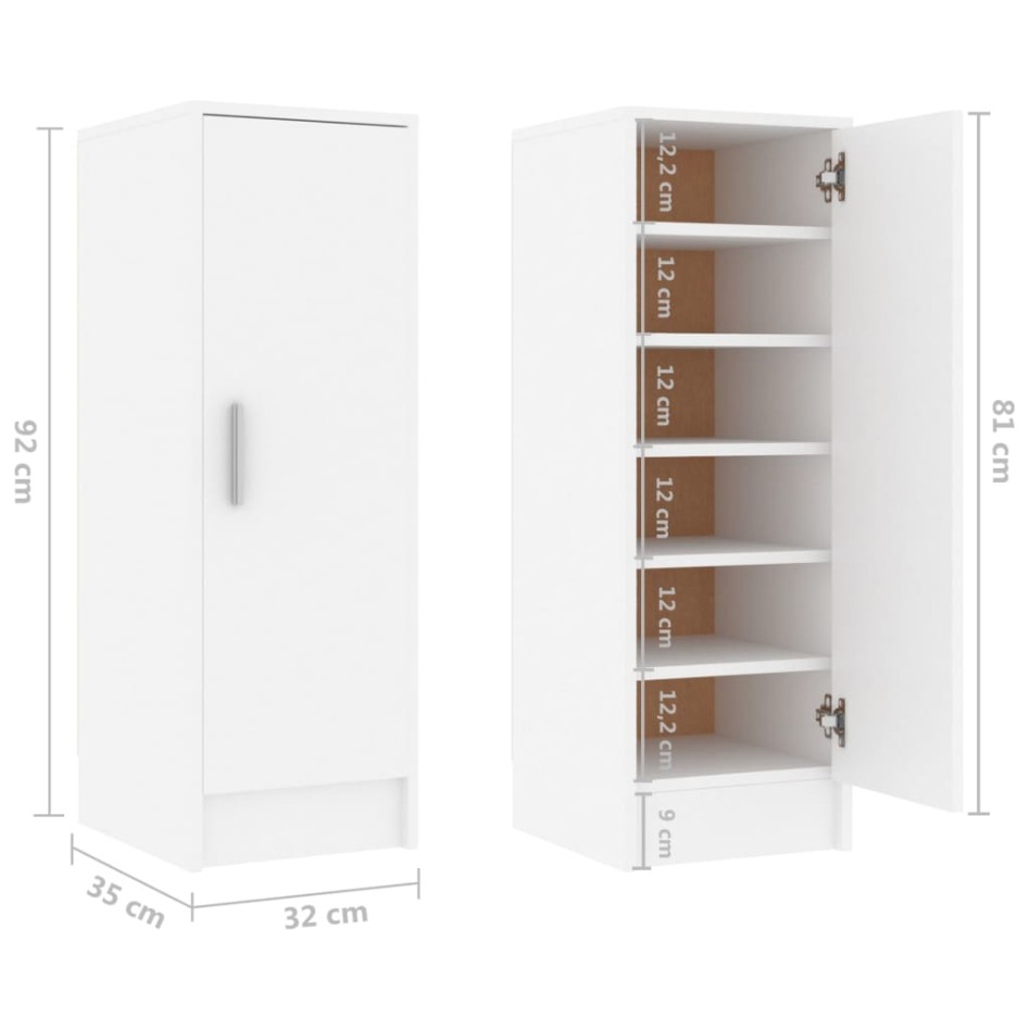 Mueble zapatero de aglomerado blanco 32x35x92