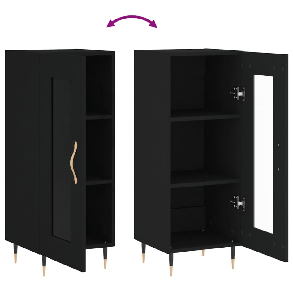 Aparador de madera contrachapada negro 34,5x34x90