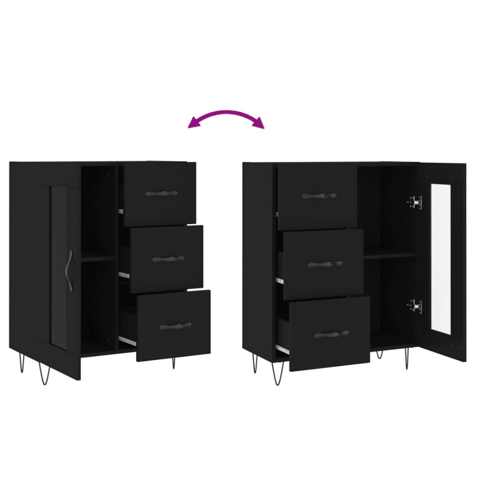 Aparador de madera de ingeniería negro 69,5x34x90