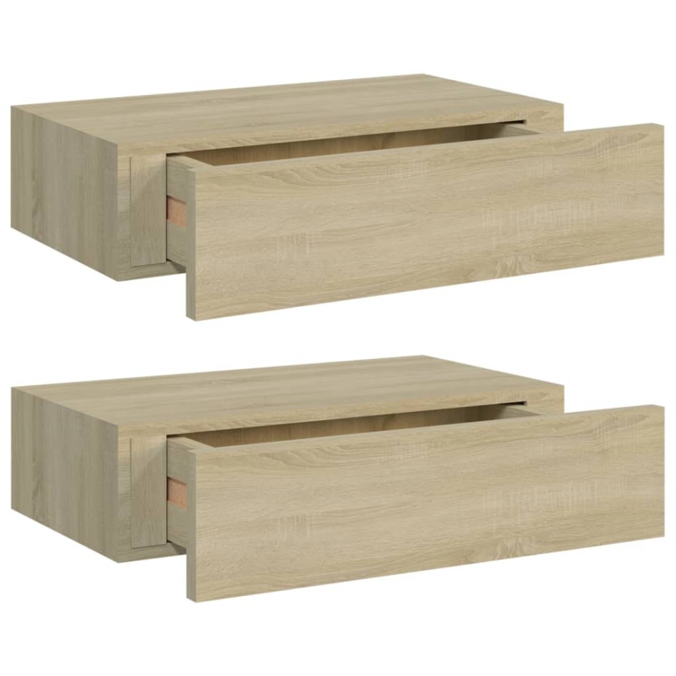 Estantes de pared con cajón 2 uds MDF roble 40x23,5x10