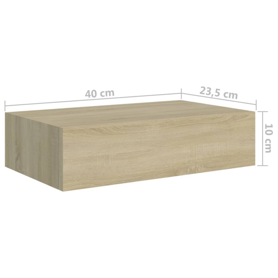 Estantes de pared con cajón 2 uds MDF roble 40x23,5x10