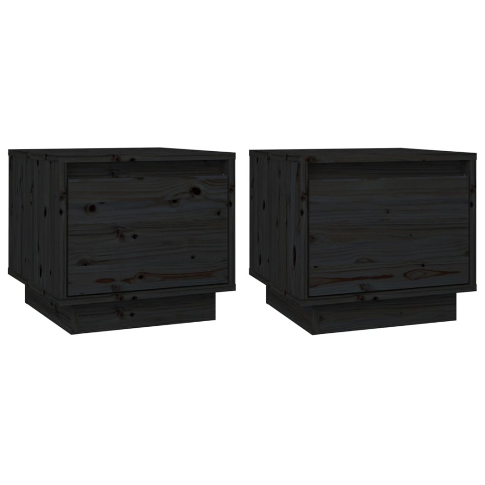 Mesitas de noche 2 uds madera maciza de pino negro 35x34x32