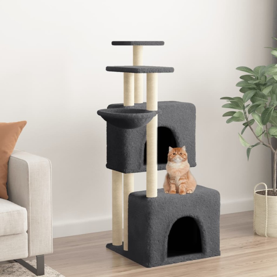 Rascador para gatos con postes de sisal gris oscuro 122
