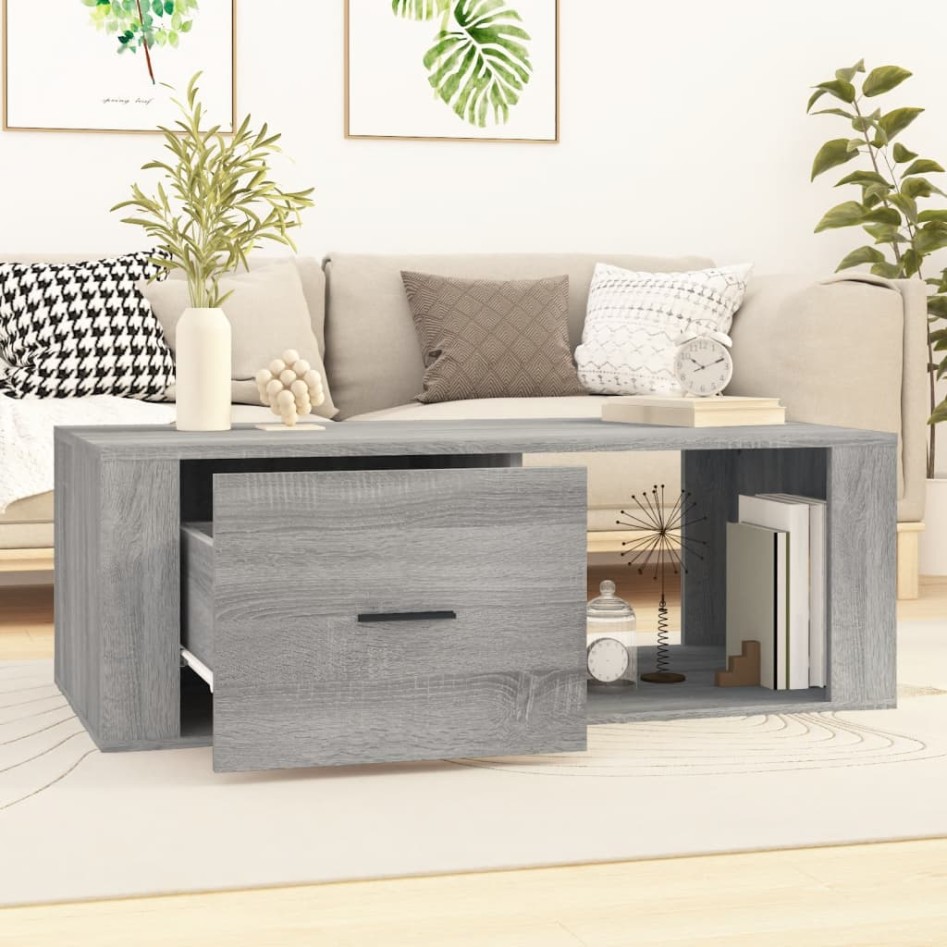 Mesa de centro madera contrachapada gris Sonoma 100x50,5x35