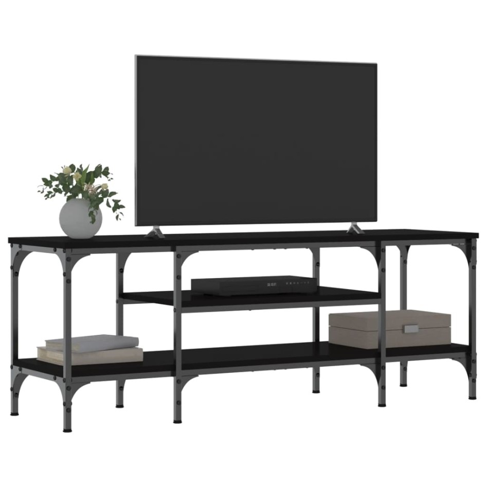 Mueble de TV hierro y madera contrachapada negro 121x35x45
