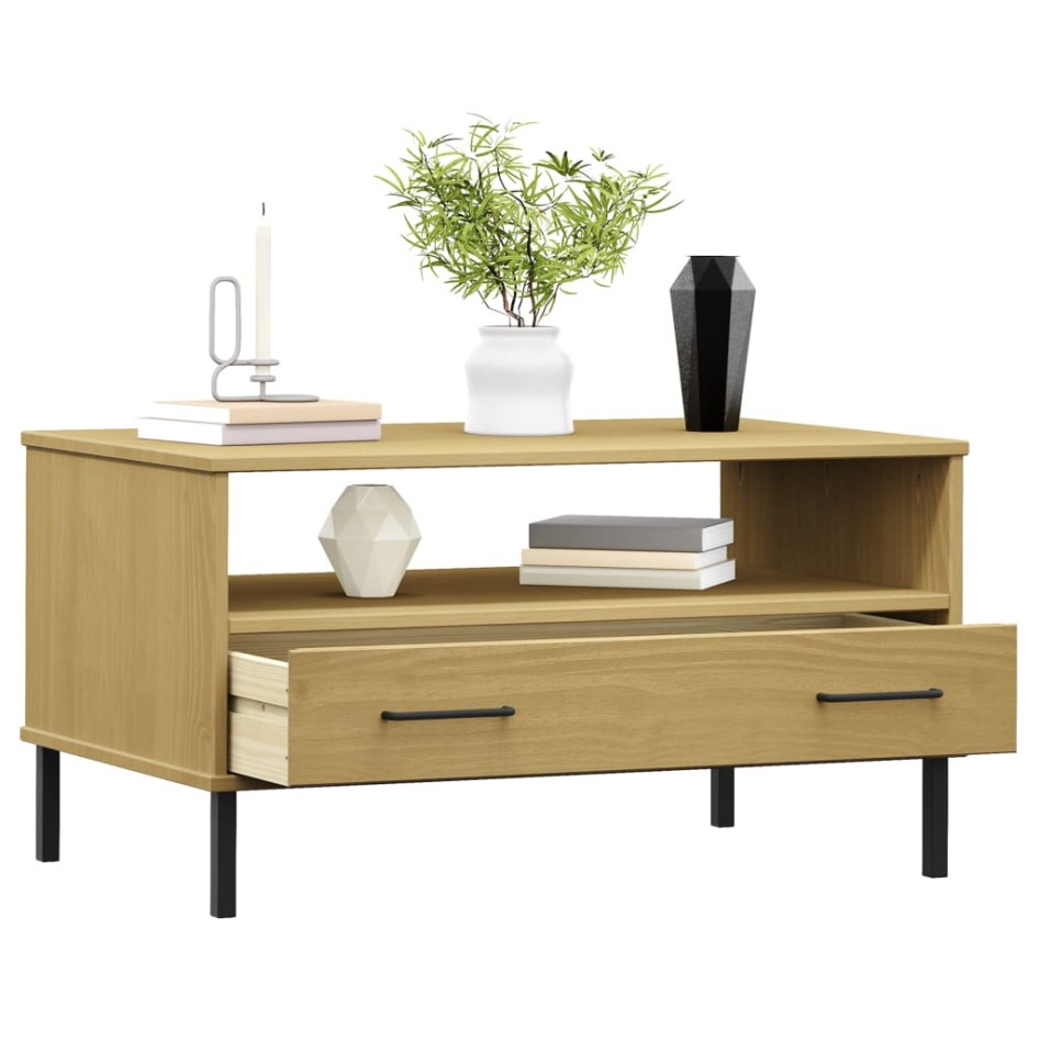 Mesa de centro patas metal OSLO madera maciza marrón