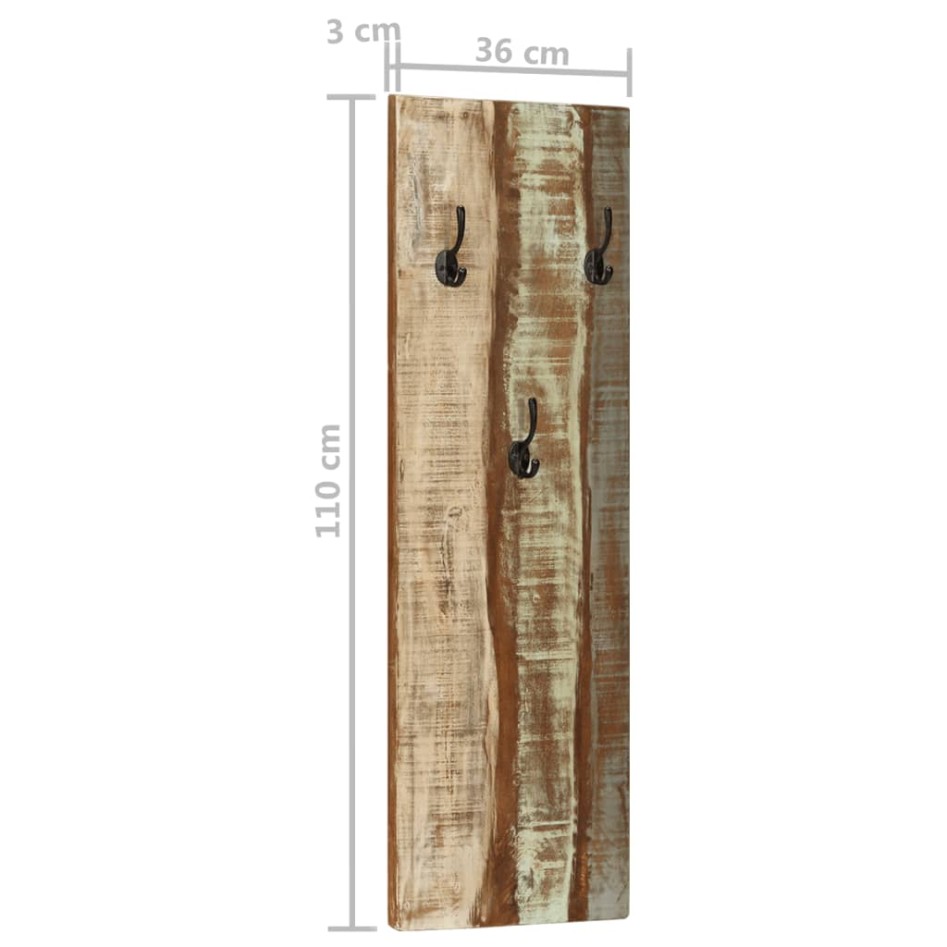 Percheros de pared 2 uds madera maciza reciclada 36x3x110