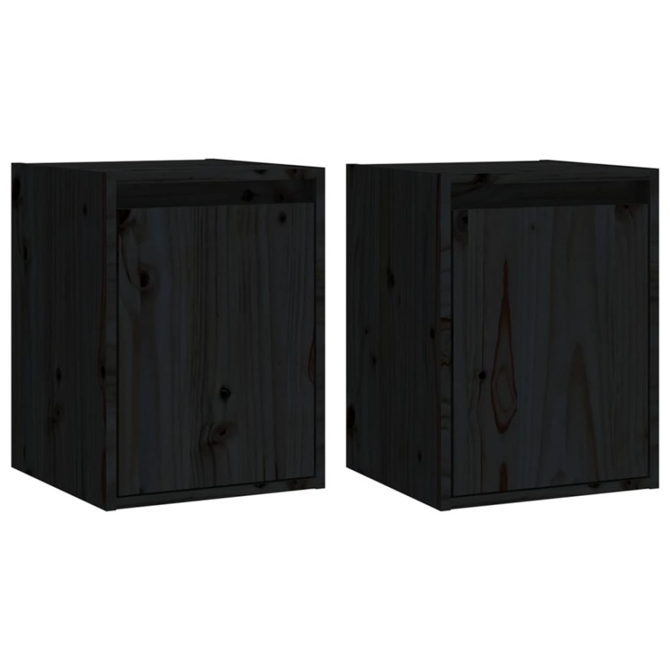 Armario de pared 2 uds madera maciza de pino negro 30x30x40