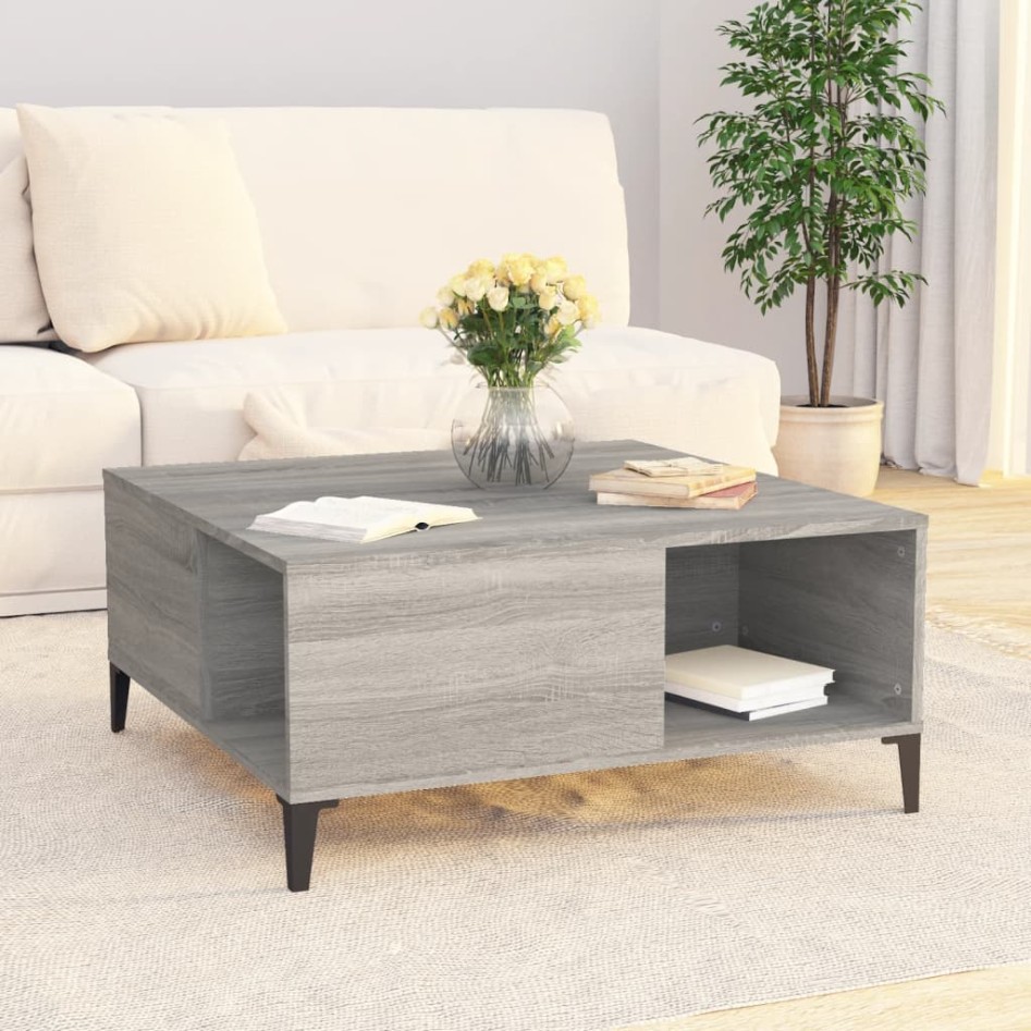 Mesa de centro madera contrachapada gris Sonoma 80x80x36,5