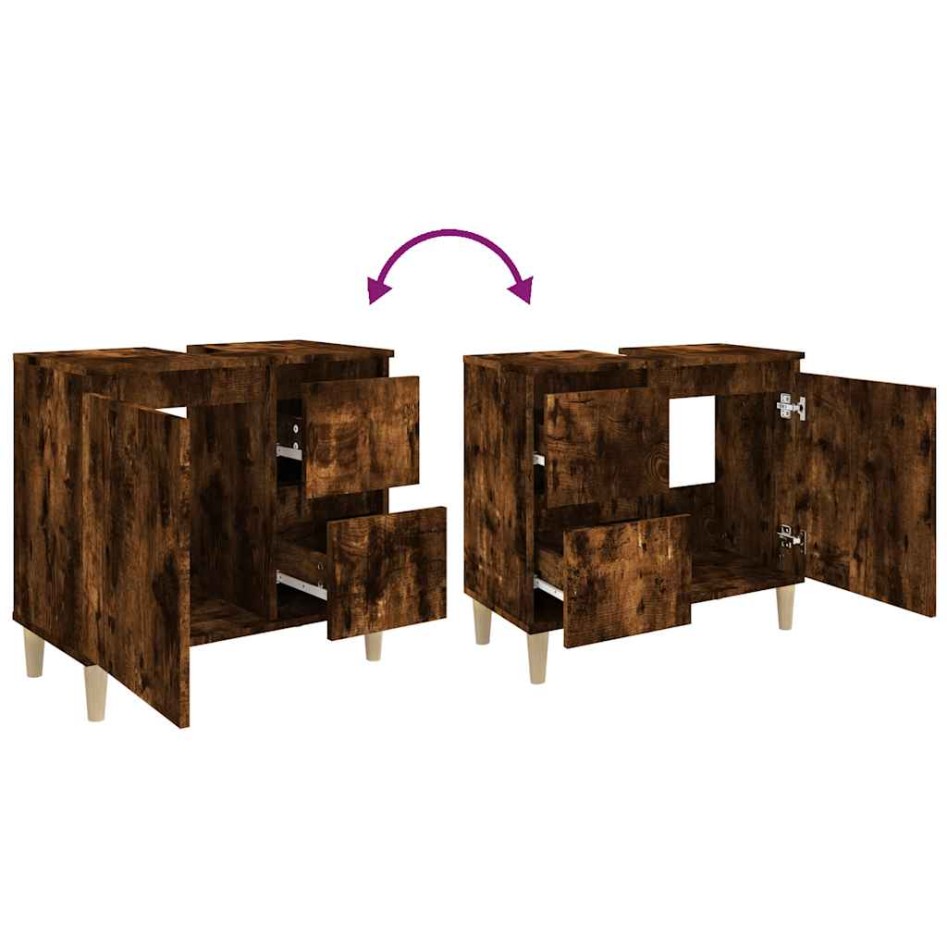 Armario de baño madera contrachapada roble ahumado 65x33x60