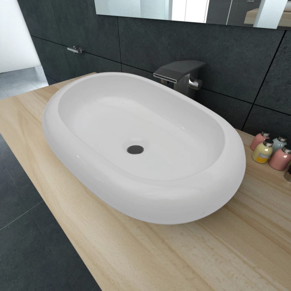 Lavabo ovalado de cerámica blanco 63x42