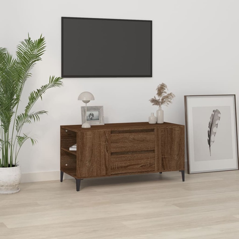 Mueble para TV madera contrachapada marrón roble 102x44,5x50