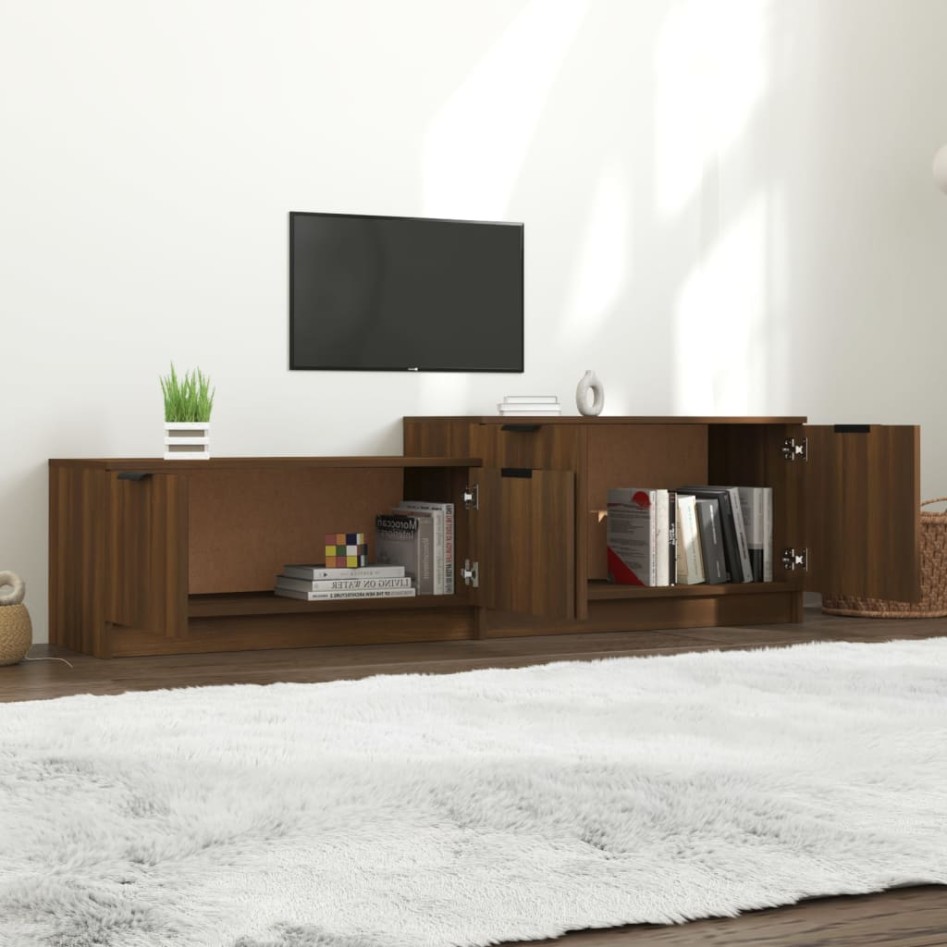 Mueble de TV madera contrachapada roble marrón 158,5x36x45