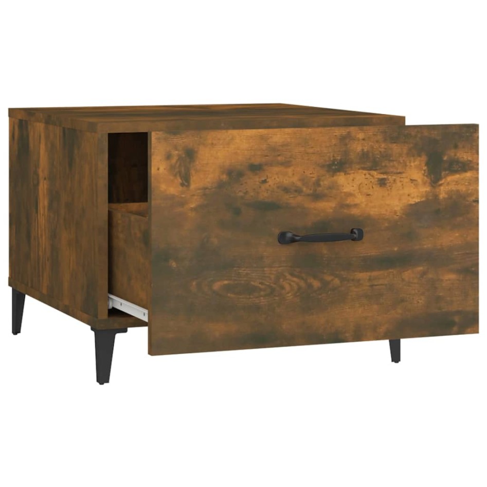 Mesas de centro con patas metal 2 uds roble ahumado 50x50x40