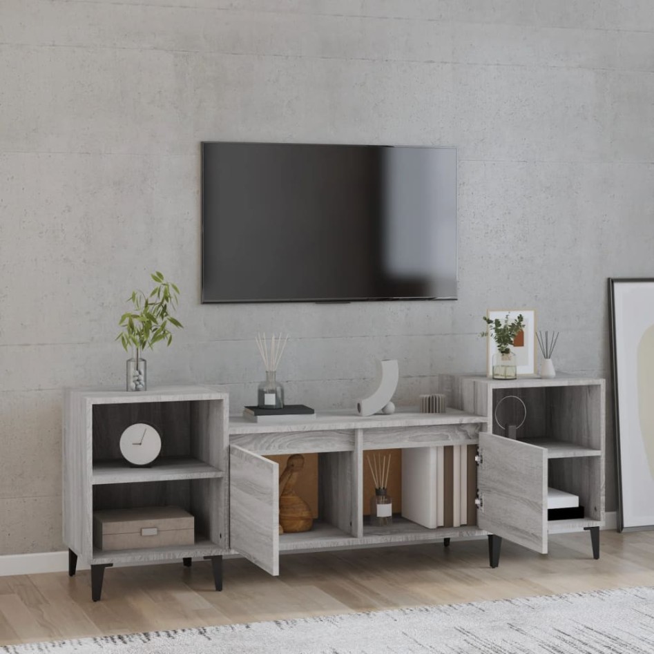 Mueble para TV madera contrachapada gris Sonoma 160x35x55
