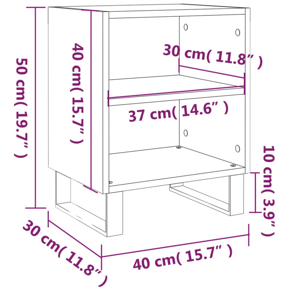 Mesitas de noche 2 uds madera de ingeniería blanco 40x30x50