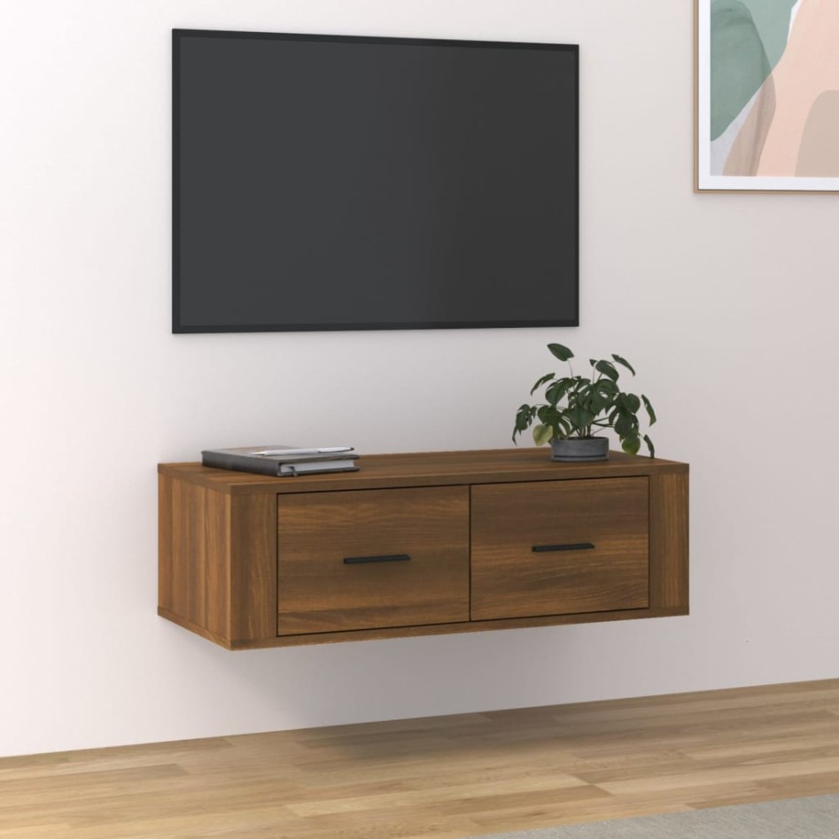 Mueble TV colgante madera contrachapada roble marrón