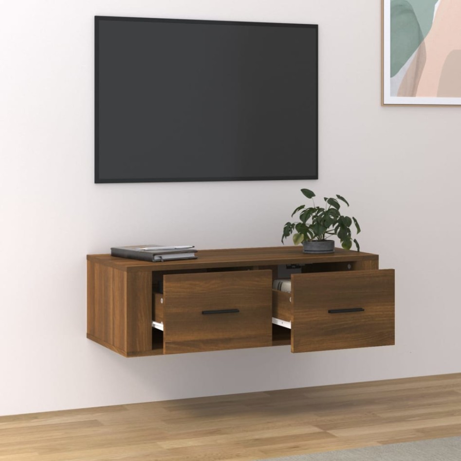 Mueble TV colgante madera contrachapada roble marrón