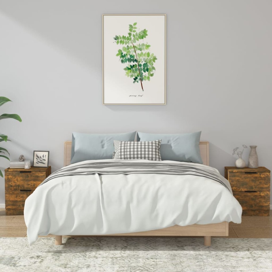 Mesitas de noche 2 uds madera contrachapada color roble