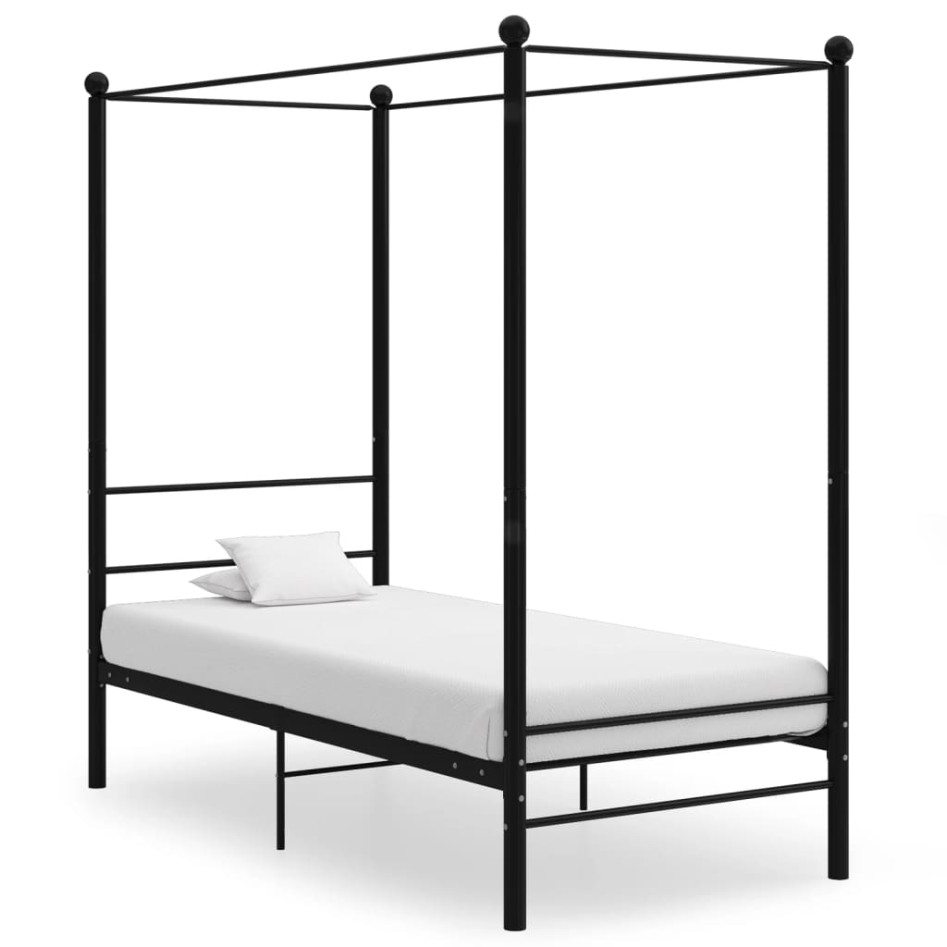 Estructura de cama con dosel metal negro 90x200