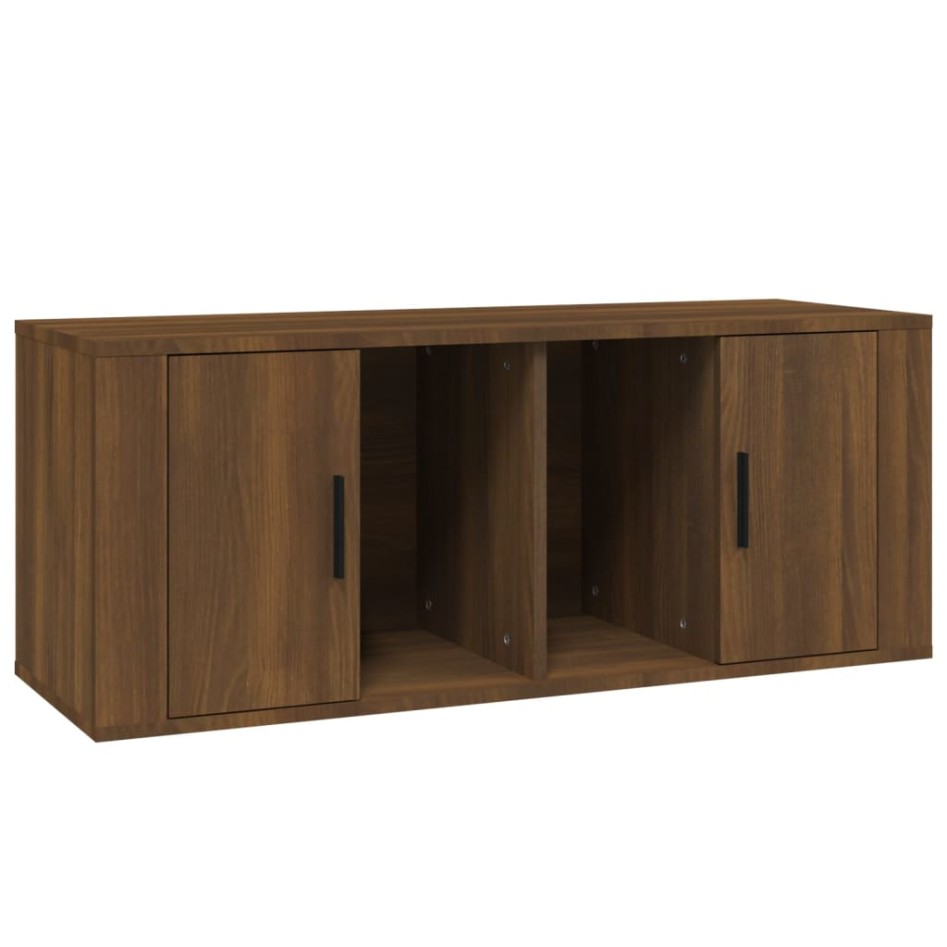 Mueble TV madera contrachapada color marrón roble 100x35x40