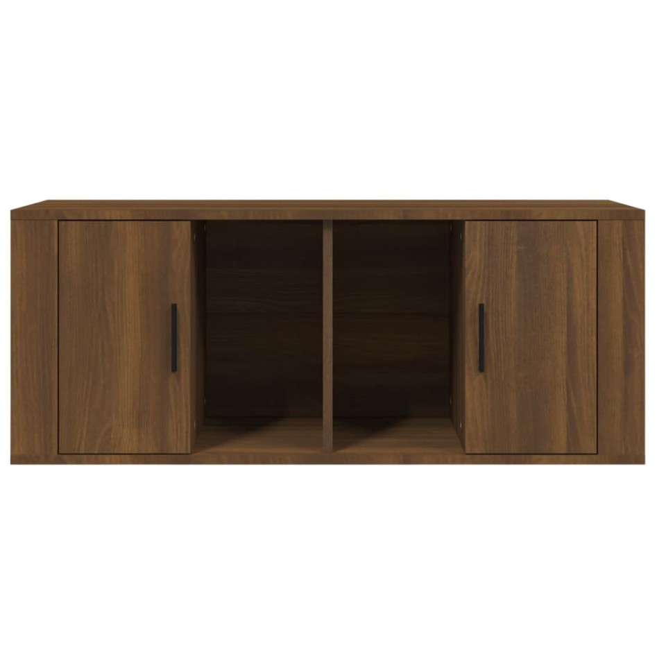 Mueble TV madera contrachapada color marrón roble 100x35x40