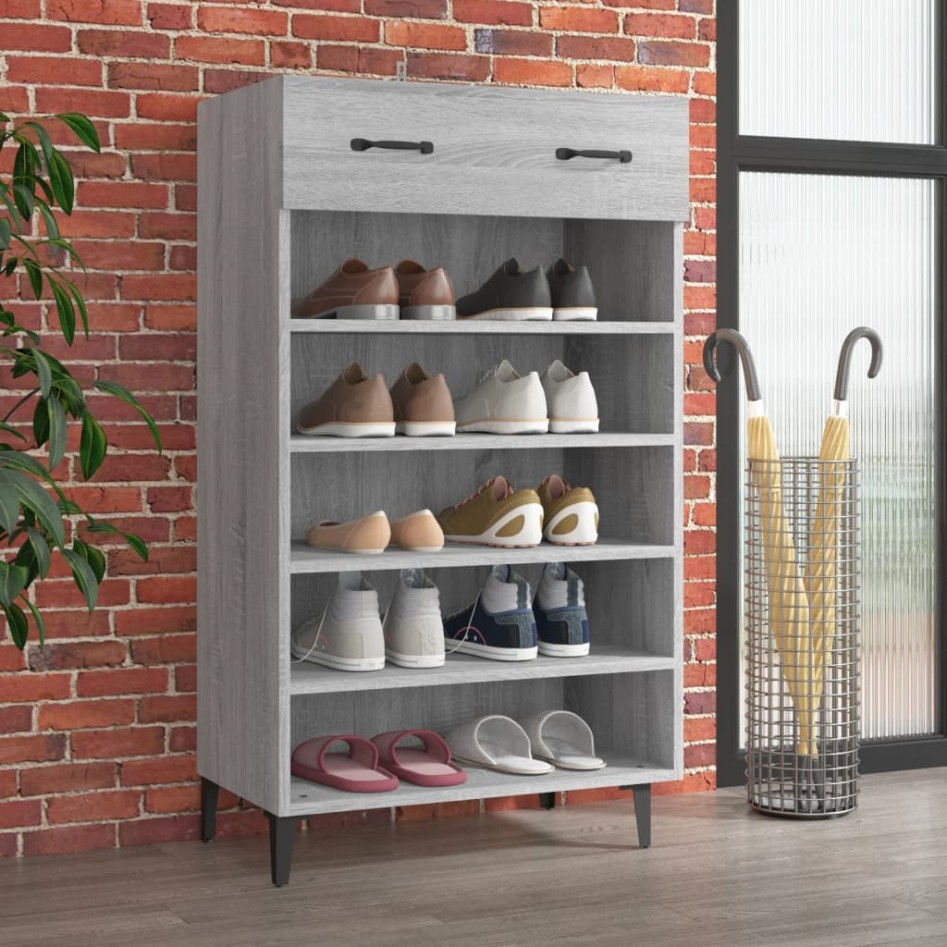 Mueble zapatero madera contrachapada gris Sonoma 60x35x105