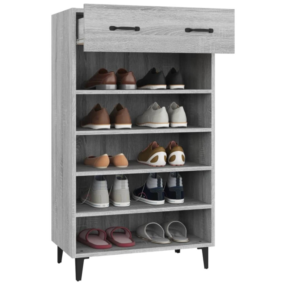 Mueble zapatero madera contrachapada gris Sonoma 60x35x105