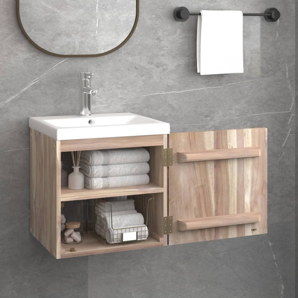 Armario de baño de pared madera maciza de teca 41x38x40