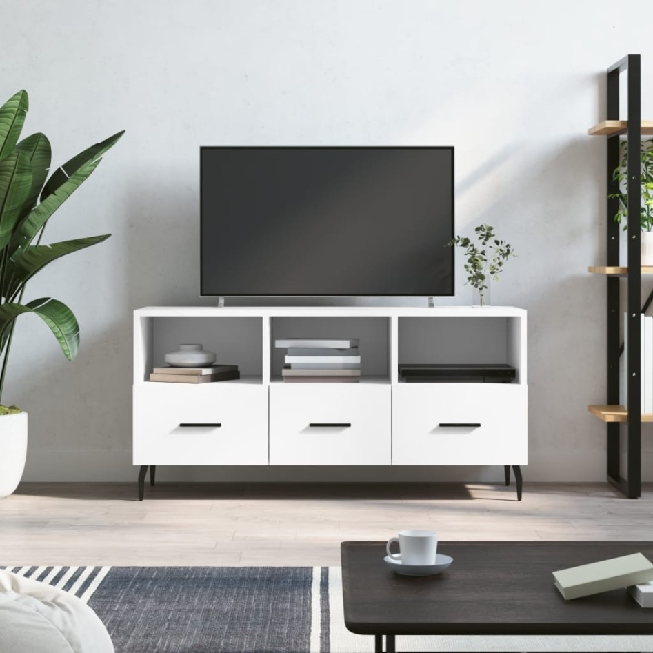Mueble de TV madera de ingeniería blanco 102x36x50