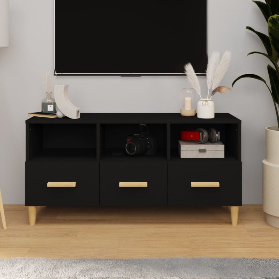 Mueble de TV madera contrachapada negro 102x36x50